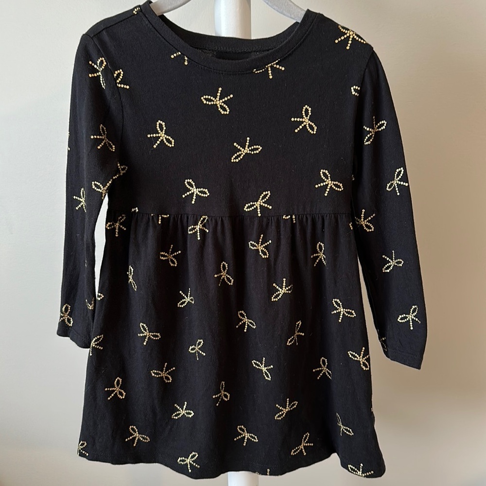 Old Navy Gold Bow Print Long Sleeve Dress 2T